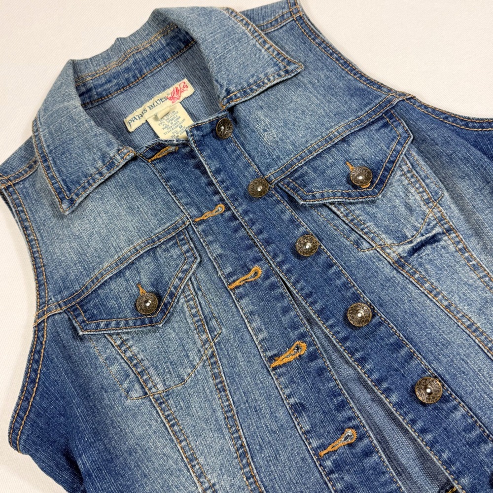 Paris Blues Denim Vest M Blue Stretch Festival cowgirl western Y2K Retro Boho